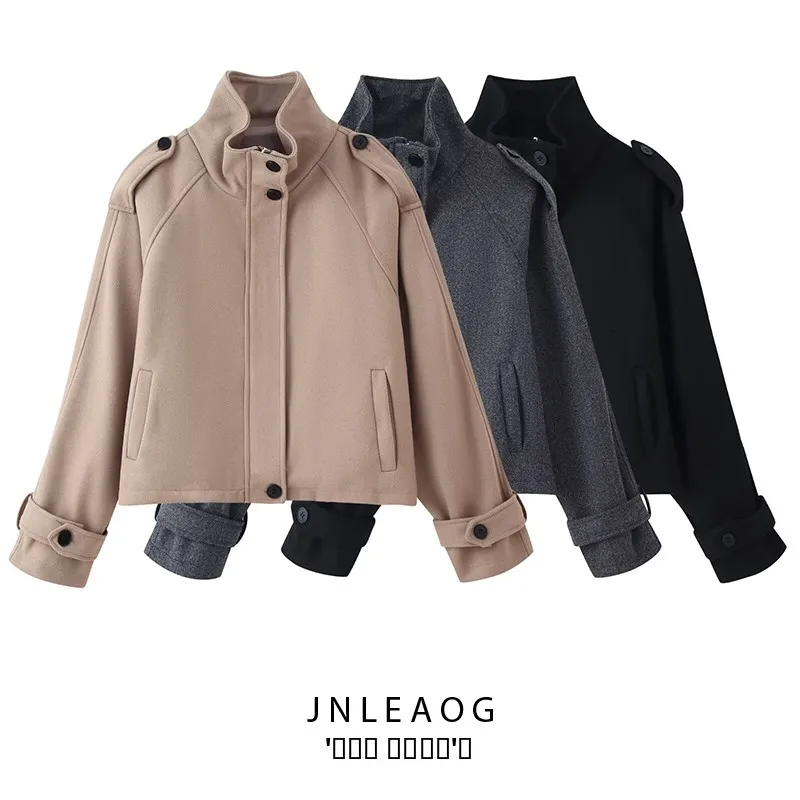 Faionable ort Woolen Jaet Stand Collar All-Match Design Women's Autumn New Sle Polyester Fiber Long Sve Zipper Coat
Faionable ort Woolen Jaet Stand Collar All-Match Design Women's Autumn New Sle Polyester Fiber Long Sve Zipper Coat