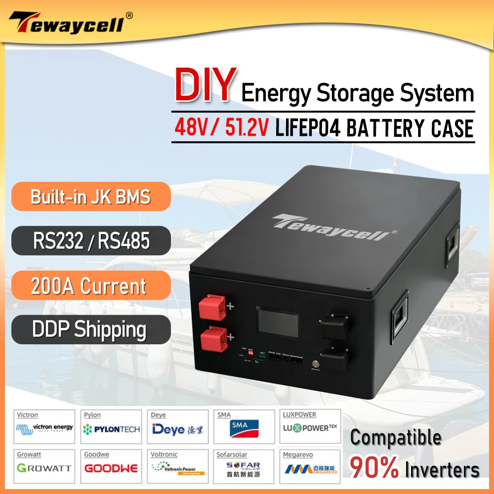 Tewaycell DIY 15Kwh 48V 280Ah LiFePO4 Battery Case Kit 51.2V 300Ah with JK-PB2A16S20P BMS+4.3inch LCD Screen +All Accessories
Tewaycell DIY 15Kwh 48V 280Ah LiFePO4 Battery Case Kit 51.2V 300Ah with JK-PB2A16S20P BMS+4.3inch LCD Screen +All Accessories