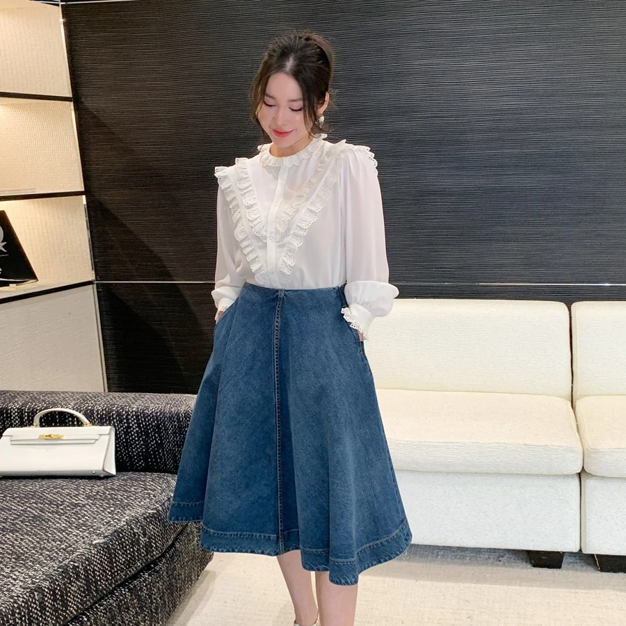 Elegant High Waist Lantern Skirt Vintage Denim Half-length Women's Fashion Summer Cotton 100% Goddess Skirt Wide Hemline
Elegant High Waist Lantern Skirt Vintage Denim Half-length Women's Fashion Summer Cotton 100% Goddess Skirt Wide Hemline