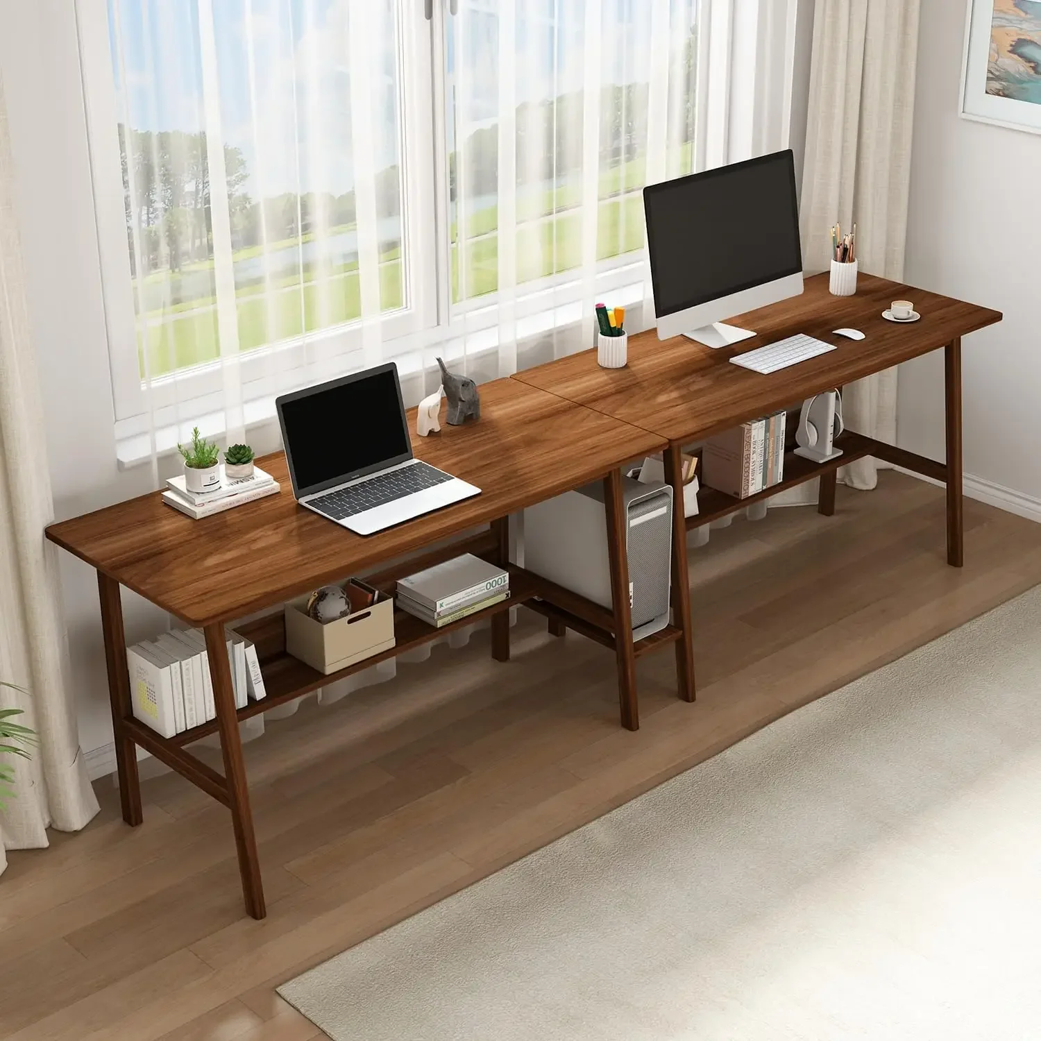 2-Person Writing Desk with Bookshelf - 110" Wooden Extra Long Home Office Work Table, Double Study Computer Workstation with
2-Person Writing Desk with Bookshelf - 110" Wooden Extra Long Home Office Work Table, Double Study Computer Workstation with