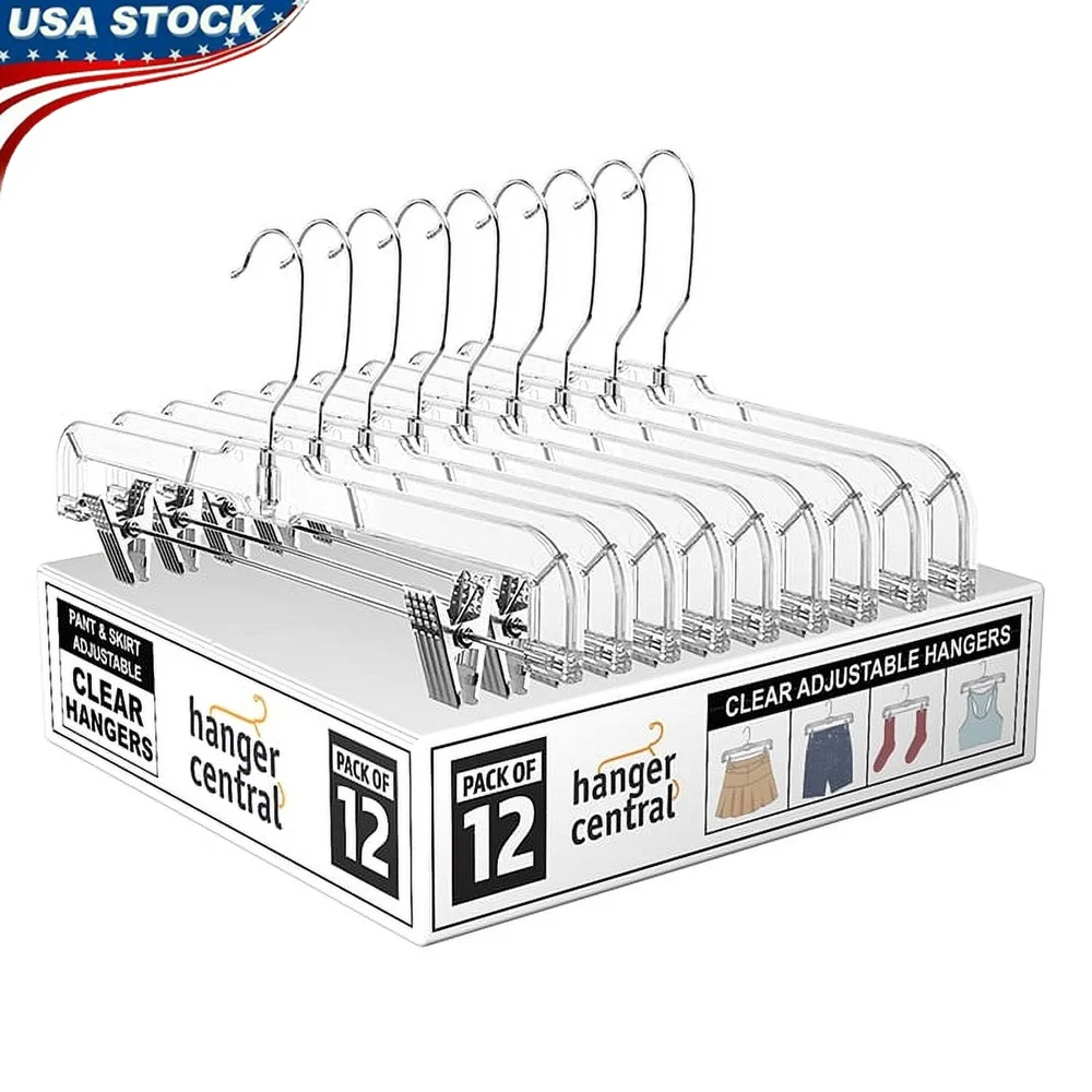 12 Pack 14 Inch Clear Plastic Hangers with Adjustable Clips Non-Slip Design 360 Degree Swivel Hook Heavy Duty Slim Storage
12 Pack 14 Inch Clear Plastic Hangers with Adjustable Clips Non-Slip Design 360 Degree Swivel Hook Heavy Duty Slim Storage