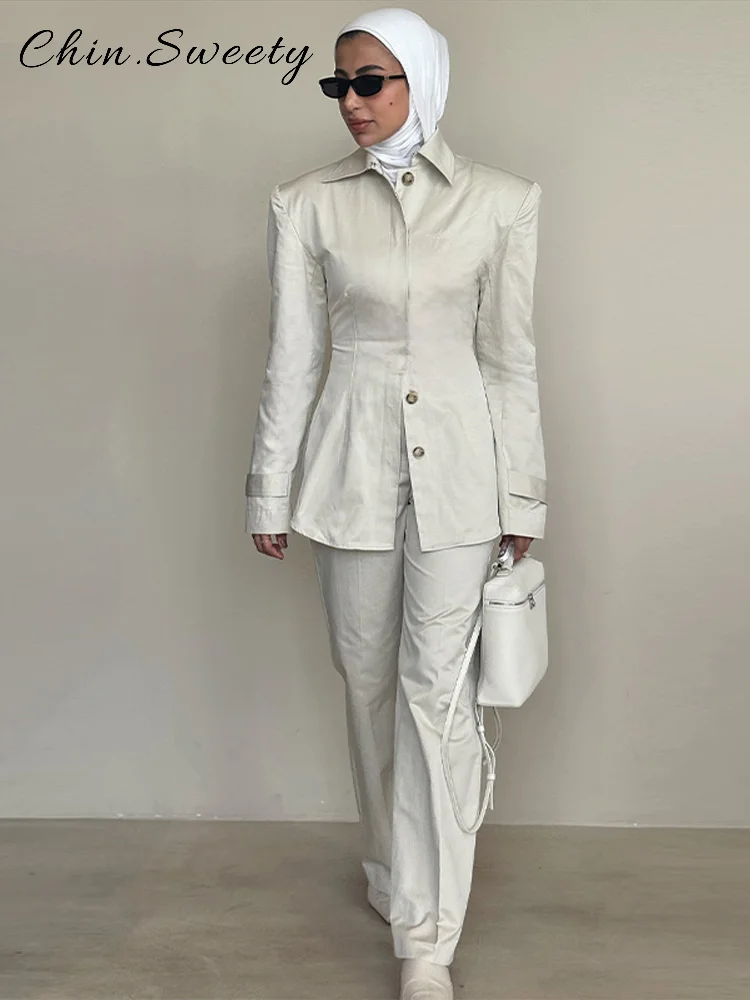 Шикарные однобортные комплекты брюк, женские топы с длинными рукавами и тонкой талией с лацканами, прямые брюки, осень 2024, женские уличные костюмы для поездок на работу 
Шикарные однобортные комплекты брюк, женские топы с длинными рукавами и тонкой талией с лацканами, прямые брюки, осень 2024, женские уличные костюмы для поездок на работу