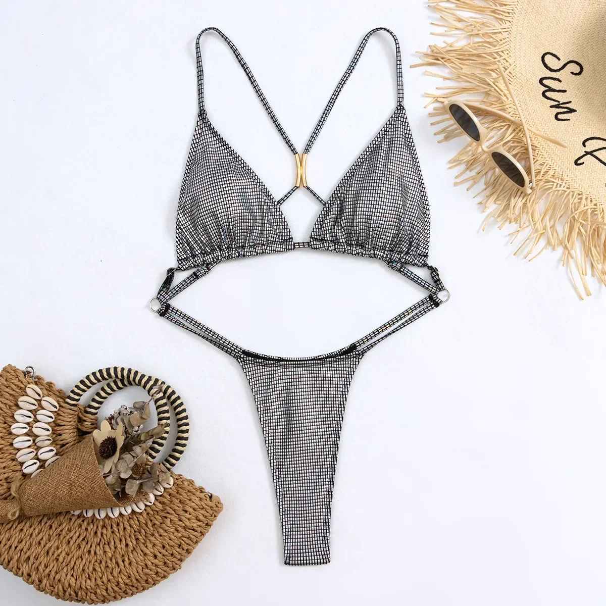 Silvery Sexy Shiny One Piece Swimsuit,2024 New Low Waist Thong Hollow Out Bikini,cross Bandage Backless Monokini Summer Swimwear
Silvery Sexy Shiny One Piece Swimsuit,2024 New Low Waist Thong Hollow Out Bikini,cross Bandage Backless Monokini Summer Swimwear
