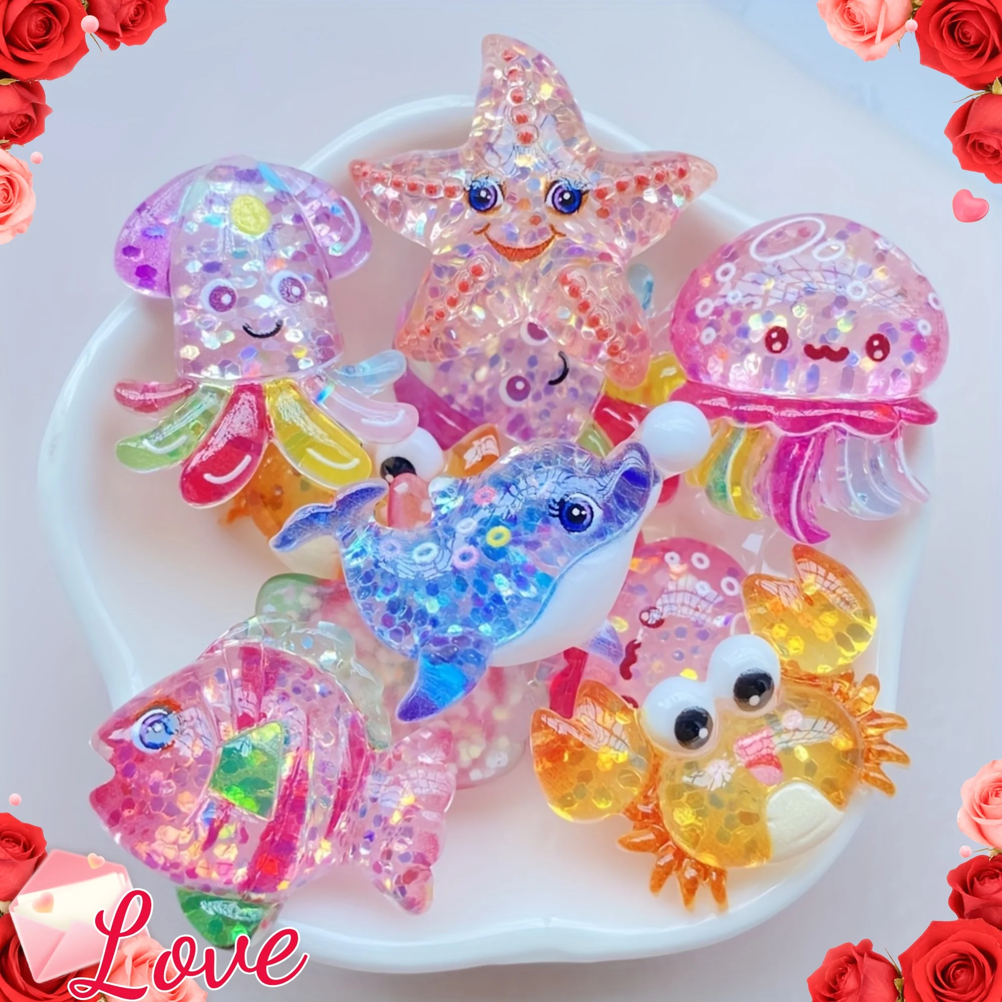 10 packs of sequined resin cartoon marine animal decorative beads, randomly mixed styles are suitable for DIY mobile phone cases, home decoration, office, wedding, handmade photo albums and jewelry making, flat bottom beads
10 packs of sequined resin cartoon marine animal decorative beads, randomly mixed styles are suitable for DIY mobile phone cases, home decoration, office, wedding, handmade photo albums and jewelry making, flat bottom beads