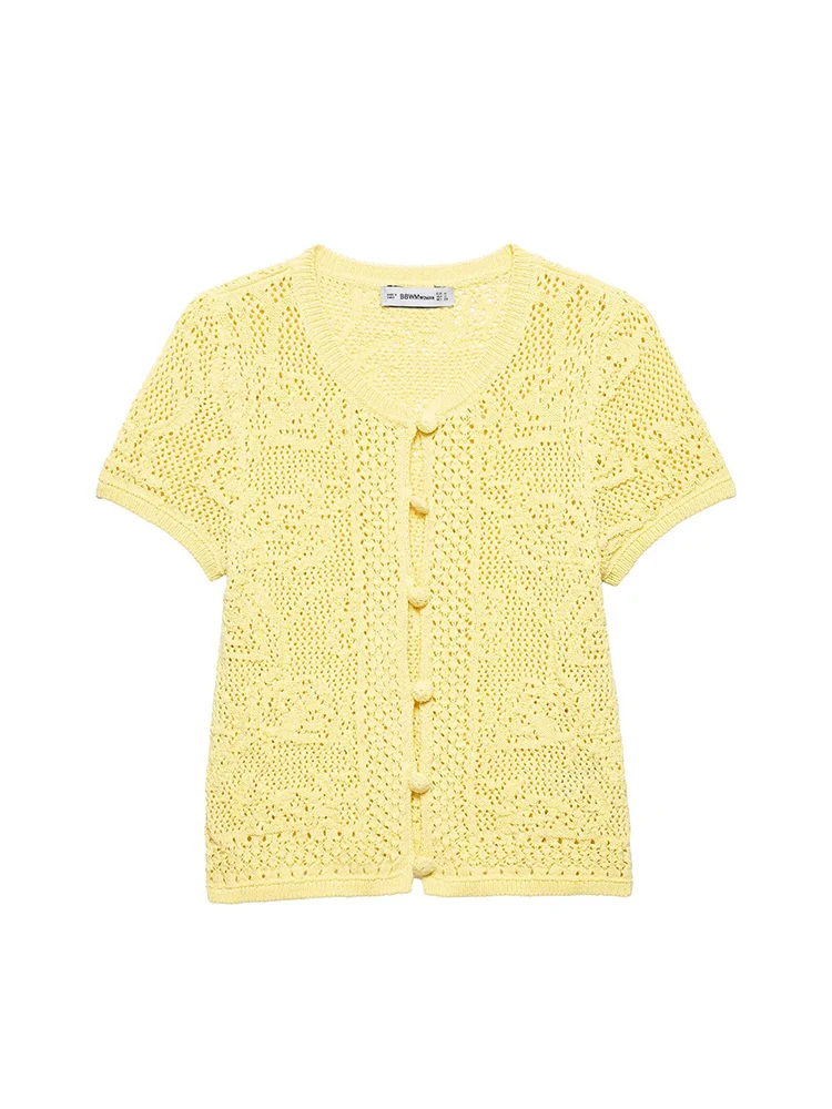 KUCLUT Women Fashion Yellow Single Breasted Knitted Sweater Vintage O-Neck Short Sleeves Female Chic Lady Outfits
KUCLUT Women Fashion Yellow Single Breasted Knitted Sweater Vintage O-Neck Short Sleeves Female Chic Lady Outfits