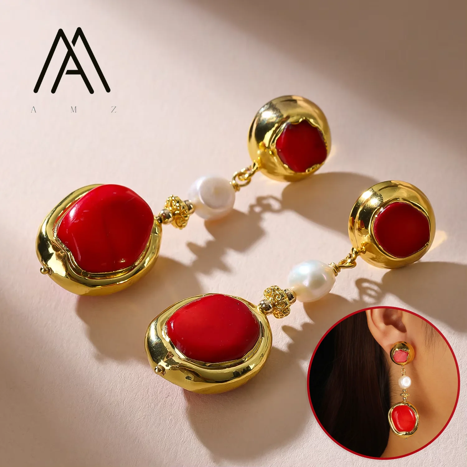 Red Coral Pearl Earrings Vintage Luxury Women's Pendant Earring Gold-Plated Jewelry Evening Party Gift Wedding Bridal Accessory
Red Coral Pearl Earrings Vintage Luxury Women's Pendant Earring Gold-Plated Jewelry Evening Party Gift Wedding Bridal Accessory