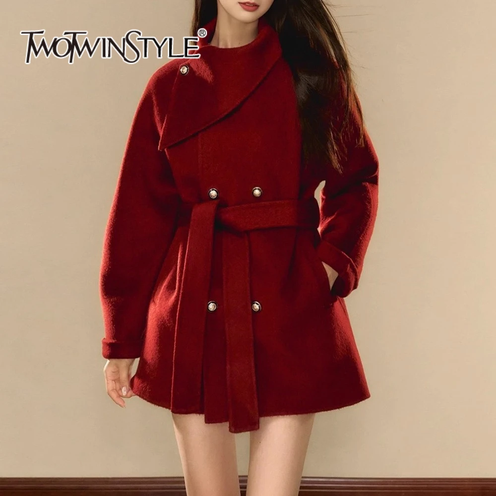 TWOTWINSTYLE Solid Spliced Double Breasted Elegant Coats for Women Scarf Collar Long Sleeves Patchwork Lace Up Wool Coat Female
TWOTWINSTYLE Solid Spliced Double Breasted Elegant Coats for Women Scarf Collar Long Sleeves Patchwork Lace Up Wool Coat Female