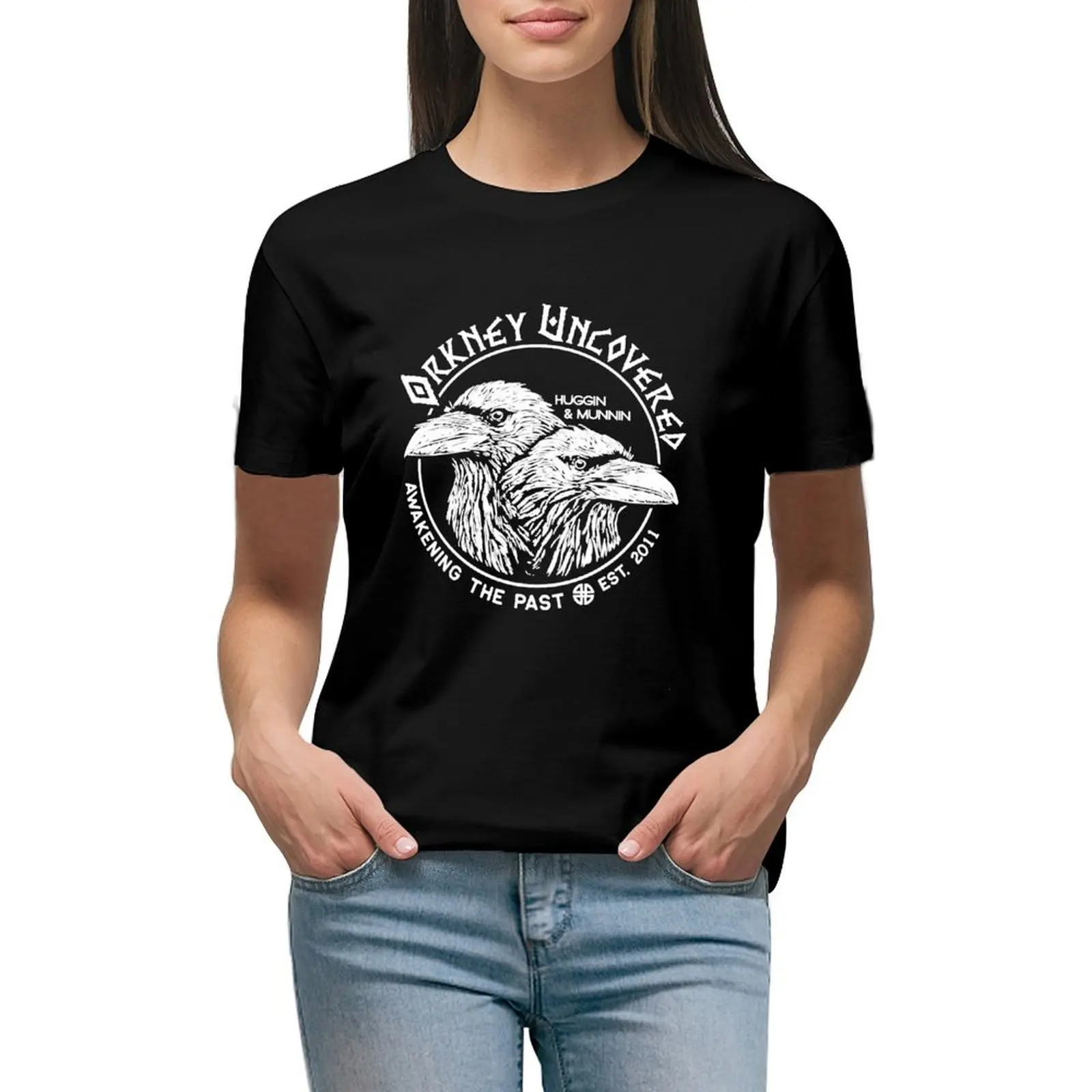 Orkney Uncovered 2 Raven Design Huggin And Munnin T-shirt vintage clothes korean fashion tops for Women
Orkney Uncovered 2 Raven Design Huggin And Munnin T-shirt vintage clothes korean fashion tops for Women