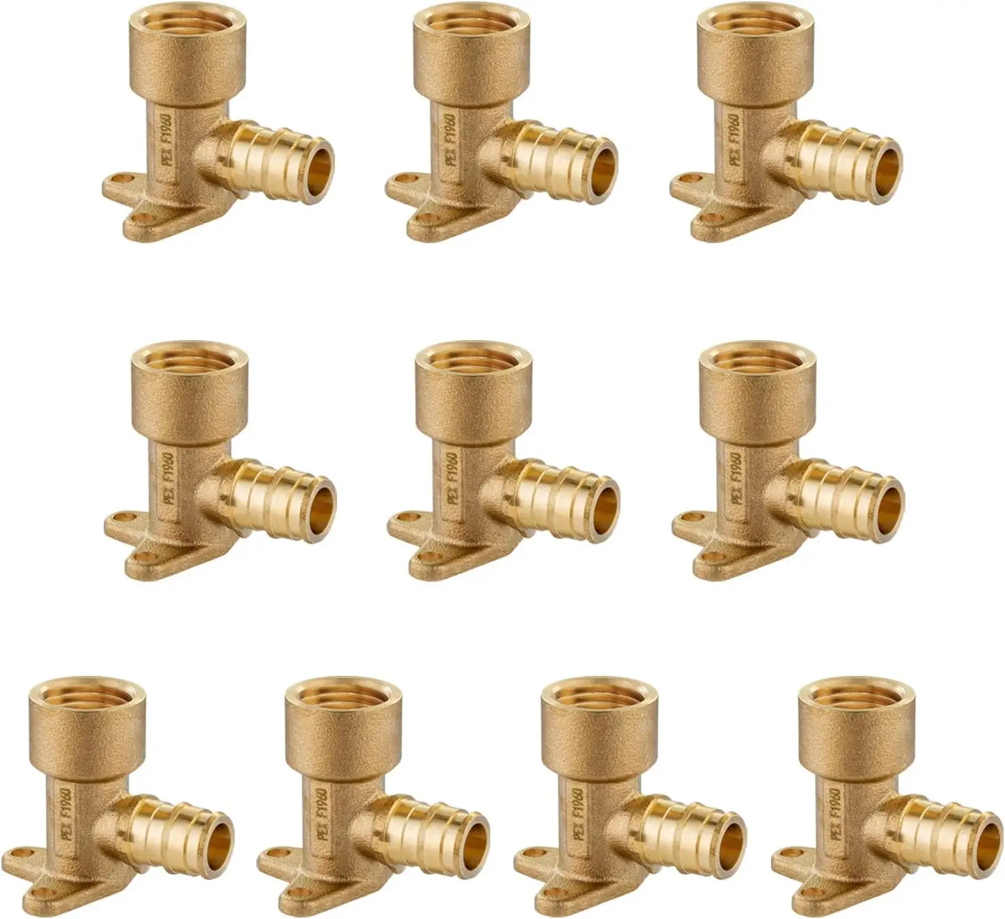 Pack of 10 Brass Fittings for PEX-A Tubing, 1/2" Female NPT Drop-ear Elbow, ASTM F1960
Pack of 10 Brass Fittings for PEX-A Tubing, 1/2" Female NPT Drop-ear Elbow, ASTM F1960
