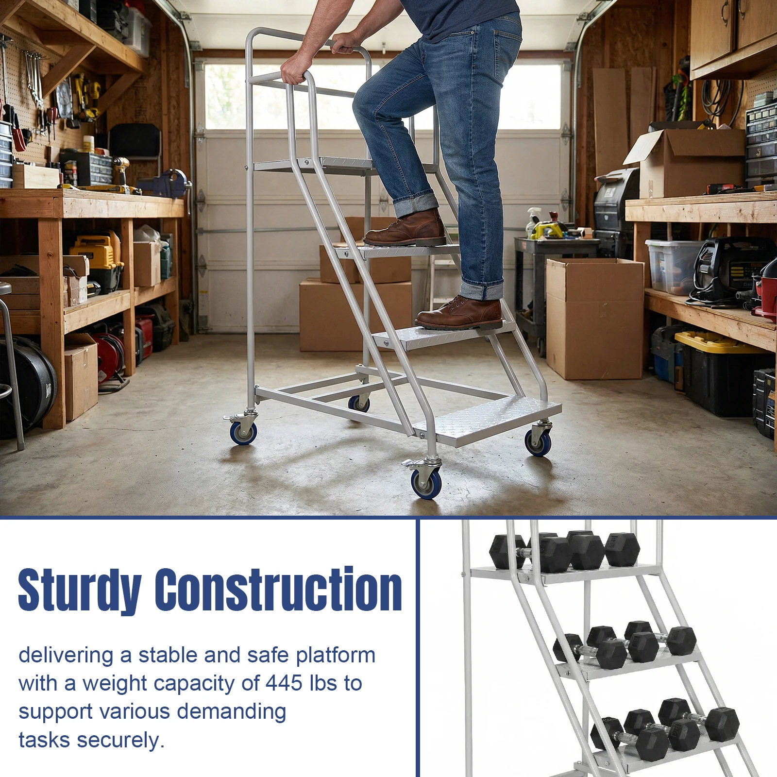 4 Steps Platform Vehicle Step Ladder W/ Wheels Industrial Rolling Step Ladder 445LBs Capacity for Home Office
4 Steps Platform Vehicle Step Ladder W/ Wheels Industrial Rolling Step Ladder 445LBs Capacity for Home Office