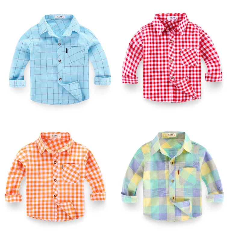 Модные клетчатые рубашки для маленьких мальчиков, детская хлопковая рубашка, Повседневная полосатая блузка, детские топы, рубашки, одежда для мальчиков на весну и осень 
Модные клетчатые рубашки для маленьких мальчиков, детская хлопковая рубашка, Повседневная полосатая блузка, детские топы, рубашки, одежда для мальчиков на весну и осень