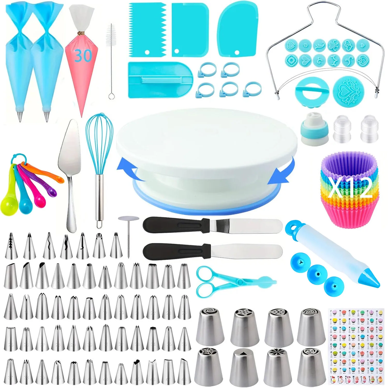 151Pcs Blue Ultimate Cake Decorating Set- Piping Tips,Non-Slip Turntable&Complete Tools for Professional DIY Cupcakes Baking Kit
151Pcs Blue Ultimate Cake Decorating Set- Piping Tips,Non-Slip Turntable&Complete Tools for Professional DIY Cupcakes Baking Kit