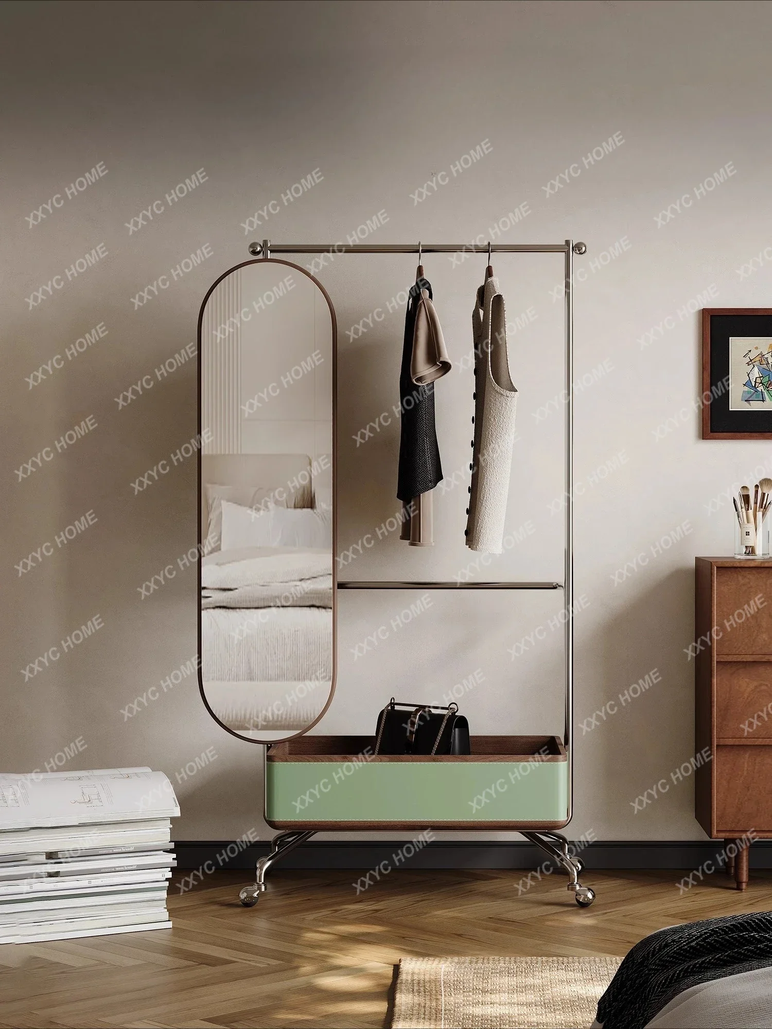 coat rack full-length mirror full-body mirror integrated saddle leather stainless steel removable hanger with basket
coat rack full-length mirror full-body mirror integrated saddle leather stainless steel removable hanger with basket