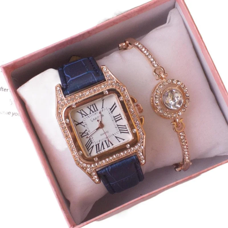 Two-piece set for women Square case with rhinestones casual bracelet WOMEN'S watch leather strap gift box quartz watch
Two-piece set for women Square case with rhinestones casual bracelet WOMEN'S watch leather strap gift box quartz watch