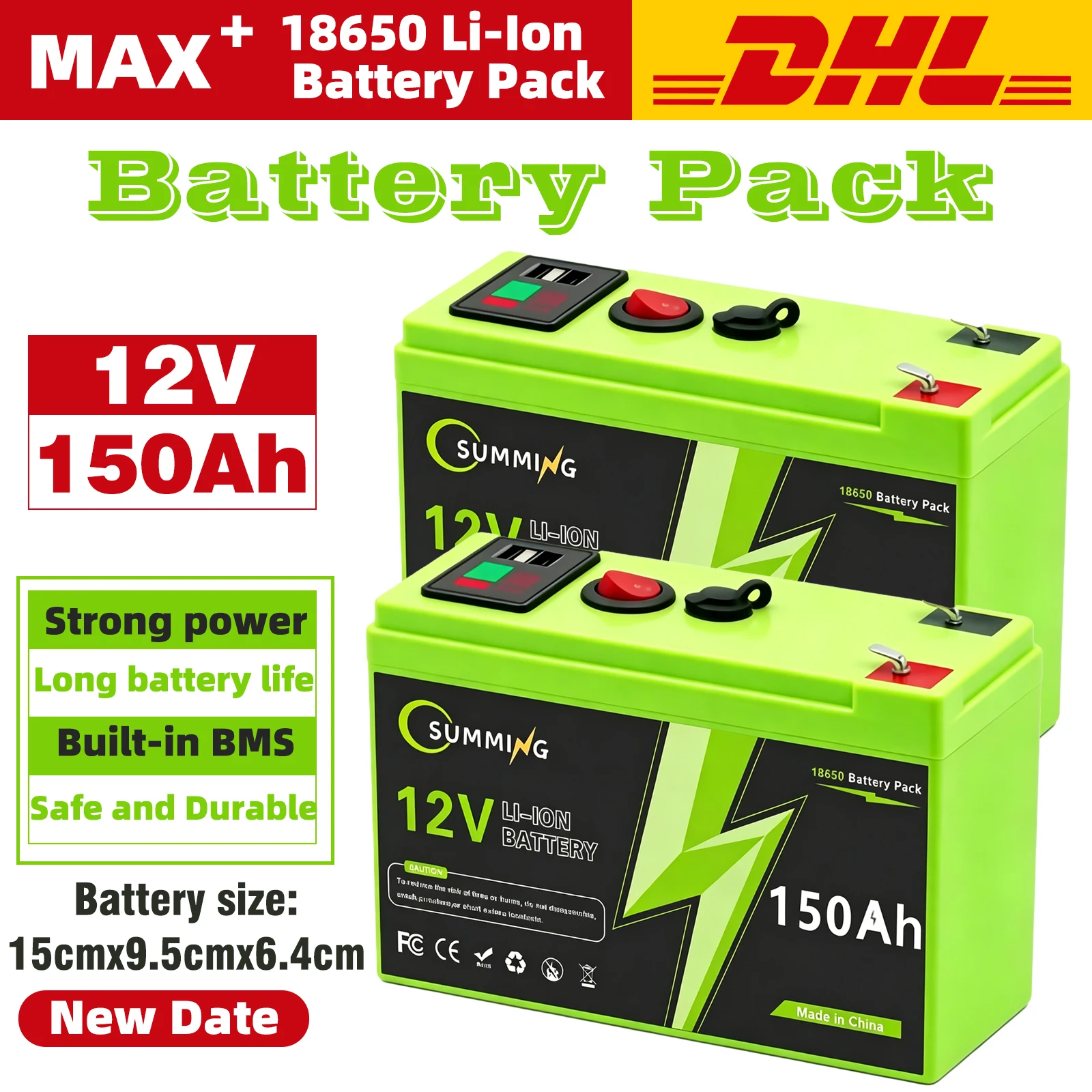 12V 150Ah Lithium 4000+Cycles LiFePO4 Rechargeable Battery for Solar PoweSmall UPS, Lighting, Power Wheels, Fish Finder,
12V 150Ah Lithium 4000+Cycles LiFePO4 Rechargeable Battery for Solar PoweSmall UPS, Lighting, Power Wheels, Fish Finder,