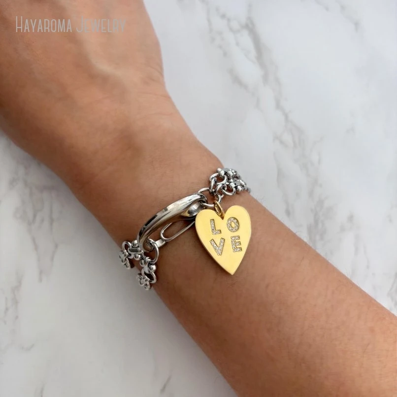 10Pcs Silver Plated Stainless Steel Chain Chunky Bracelet Gold Color Heart Charm Stacking Jewelry
10Pcs Silver Plated Stainless Steel Chain Chunky Bracelet Gold Color Heart Charm Stacking Jewelry