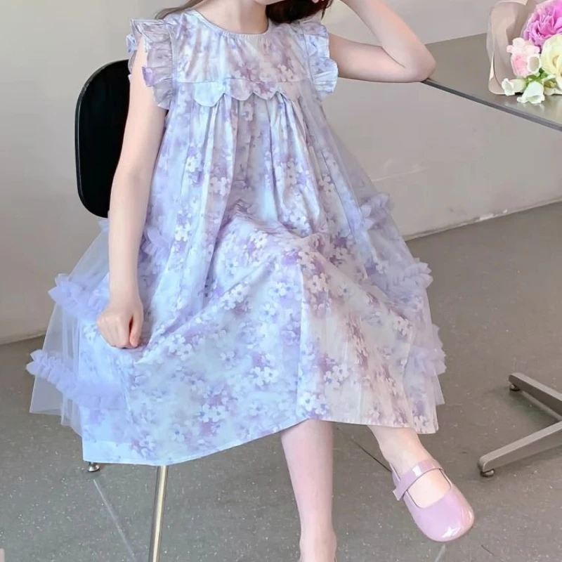 Girls' Flutter Sleeve Purple Floral Dress 2026 Summer New, Fashion Casual Gown for Big Kids Breathable Daily Wear
Girls' Flutter Sleeve Purple Floral Dress 2026 Summer New, Fashion Casual Gown for Big Kids Breathable Daily Wear