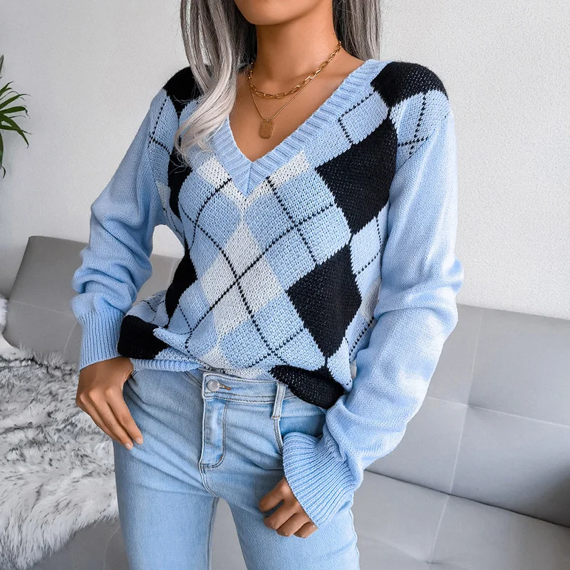 Autumn Winter New Sweater 2023 Women Plaid Print Long Sleeve Deep V-neck Fashion Casual Loose Sweater Commute Female Clothing
Autumn Winter New Sweater 2023 Women Plaid Print Long Sleeve Deep V-neck Fashion Casual Loose Sweater Commute Female Clothing