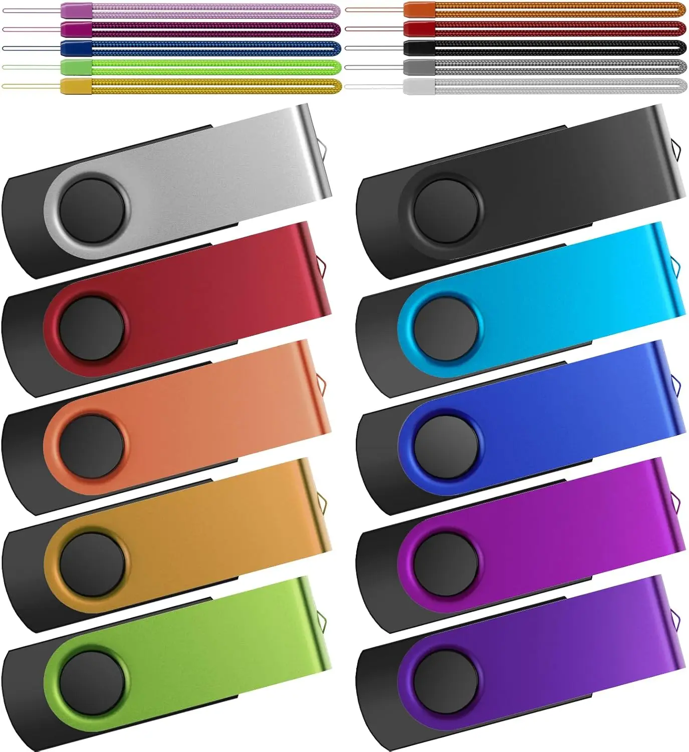 USB 2.0 Flash Drive 32GB Pack of 10, Metal Swivel Memory Sticks Bulk for Data Storage, Colorful U Disk Portable Keychain
USB 2.0 Flash Drive 32GB Pack of 10, Metal Swivel Memory Sticks Bulk for Data Storage, Colorful U Disk Portable Keychain