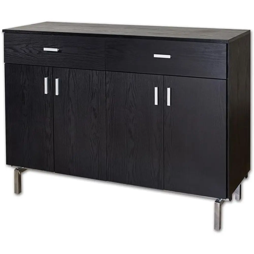 Contemporary 2-Door Buffet Server, Black and Chrome Finish, 47.3 W x 15.8 D x 34 H, MDF and Veneer, Built-in Wine Rack
Contemporary 2-Door Buffet Server, Black and Chrome Finish, 47.3 W x 15.8 D x 34 H, MDF and Veneer, Built-in Wine Rack