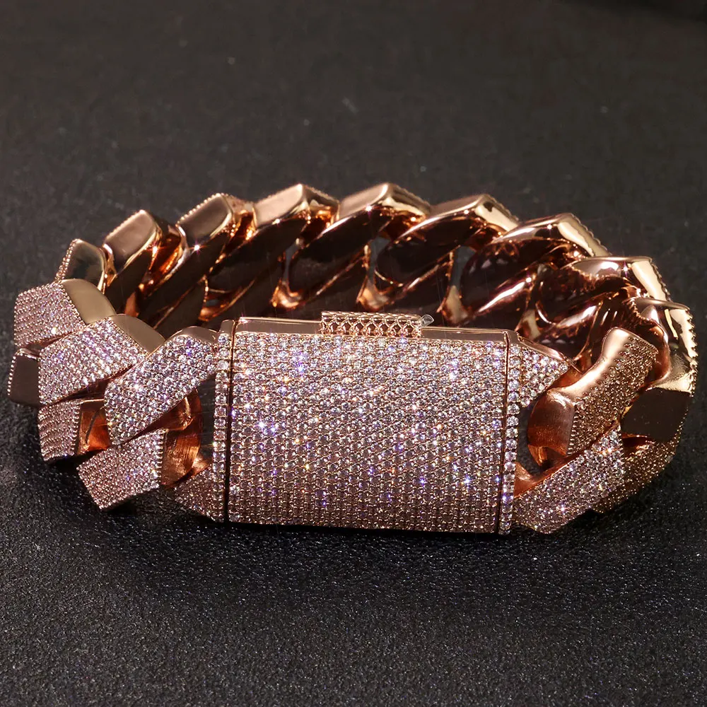 Rose Gold Plated 25mm Cuban Link Bracelet Bling Heavy Thick Cuban Prong Diamond 6Rows Iced Out Bracelet for Men Hip Hop Jewelry
Rose Gold Plated 25mm Cuban Link Bracelet Bling Heavy Thick Cuban Prong Diamond 6Rows Iced Out Bracelet for Men Hip Hop Jewelry