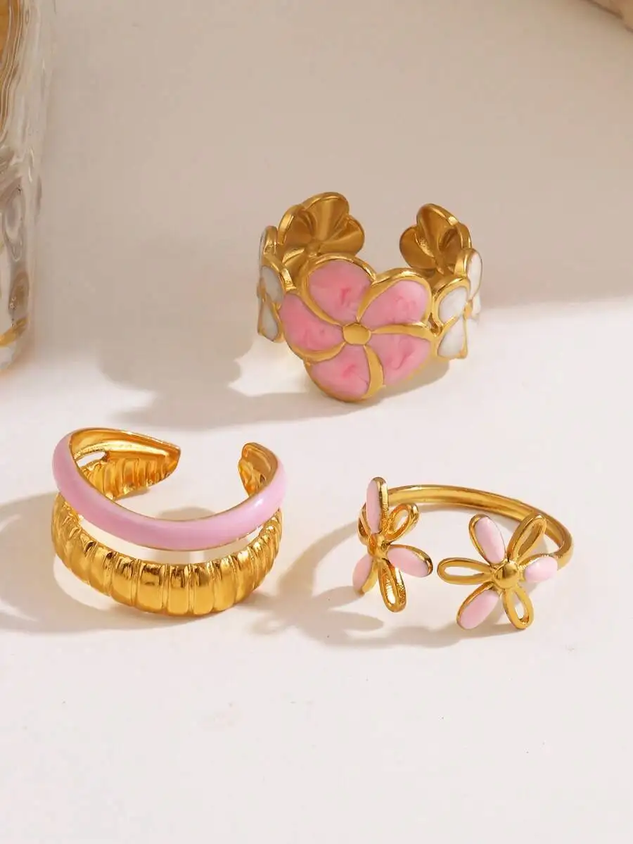 3pcs Set Stainless Steel Pink Enamel Flower Rings For Women Daily Wear
3pcs Set Stainless Steel Pink Enamel Flower Rings For Women Daily Wear