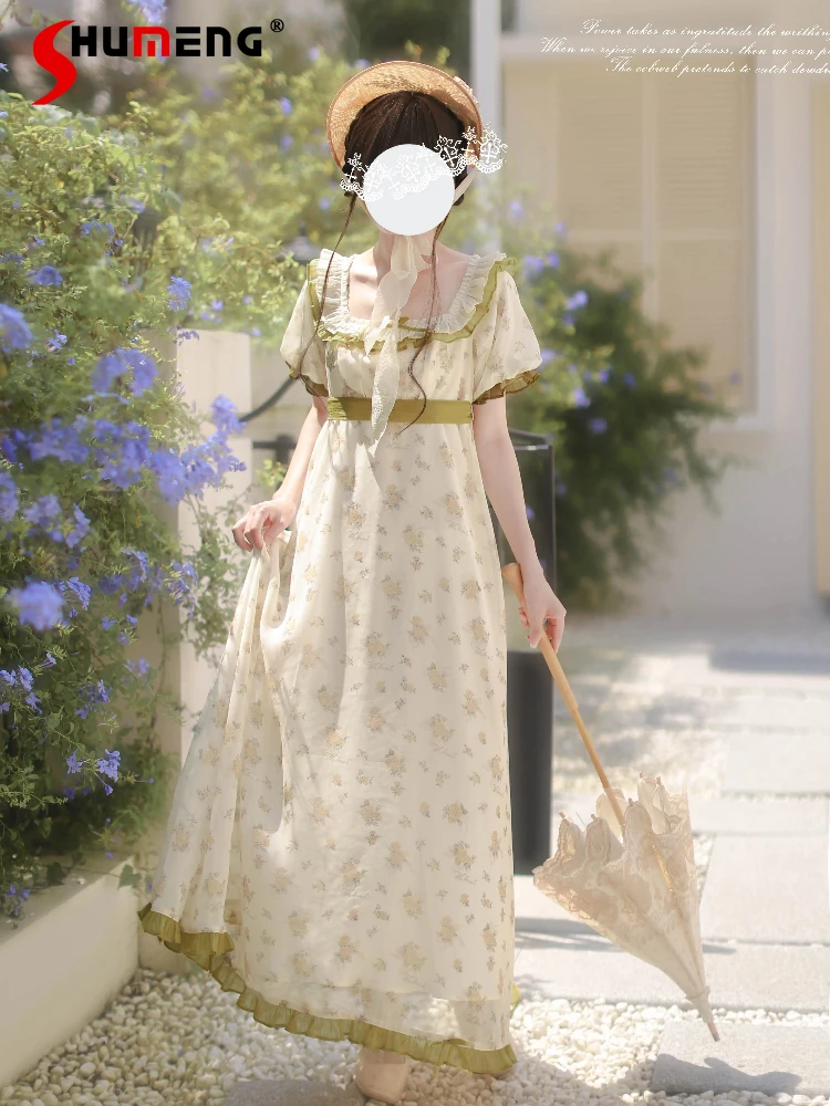 Japanese Elegant Retro Ruffles Splicing Square Neck Bow Puff Sleeves High Waist Lace-up Printed Lolita Long Dress Women Summer
Japanese Elegant Retro Ruffles Splicing Square Neck Bow Puff Sleeves High Waist Lace-up Printed Lolita Long Dress Women Summer