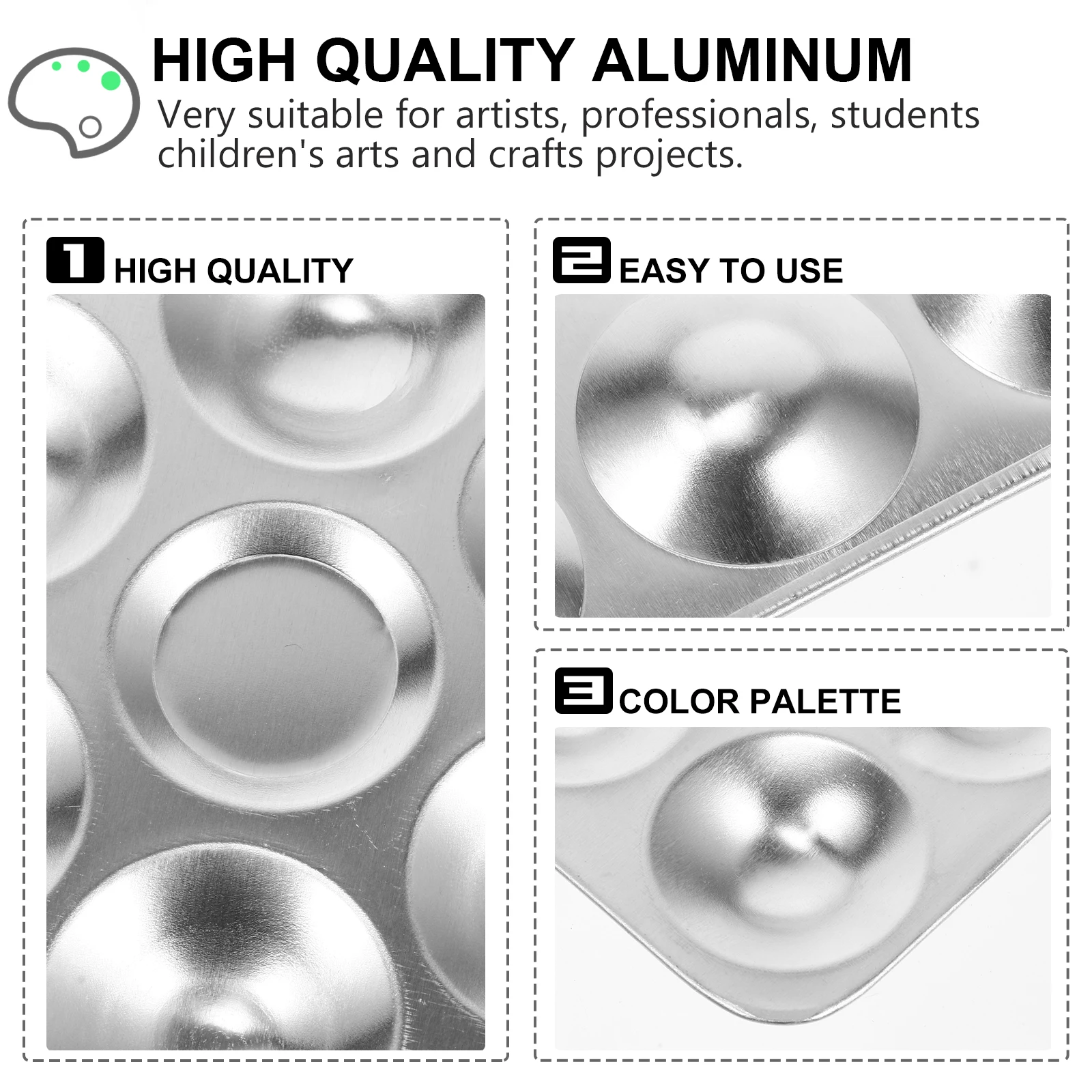 3Pcs Round Aluminum Paint Tray Palettes High Quality Reusable Washable Art Mixing Palette for Professional Artists Students Kids
3Pcs Round Aluminum Paint Tray Palettes High Quality Reusable Washable Art Mixing Palette for Professional Artists Students Kids