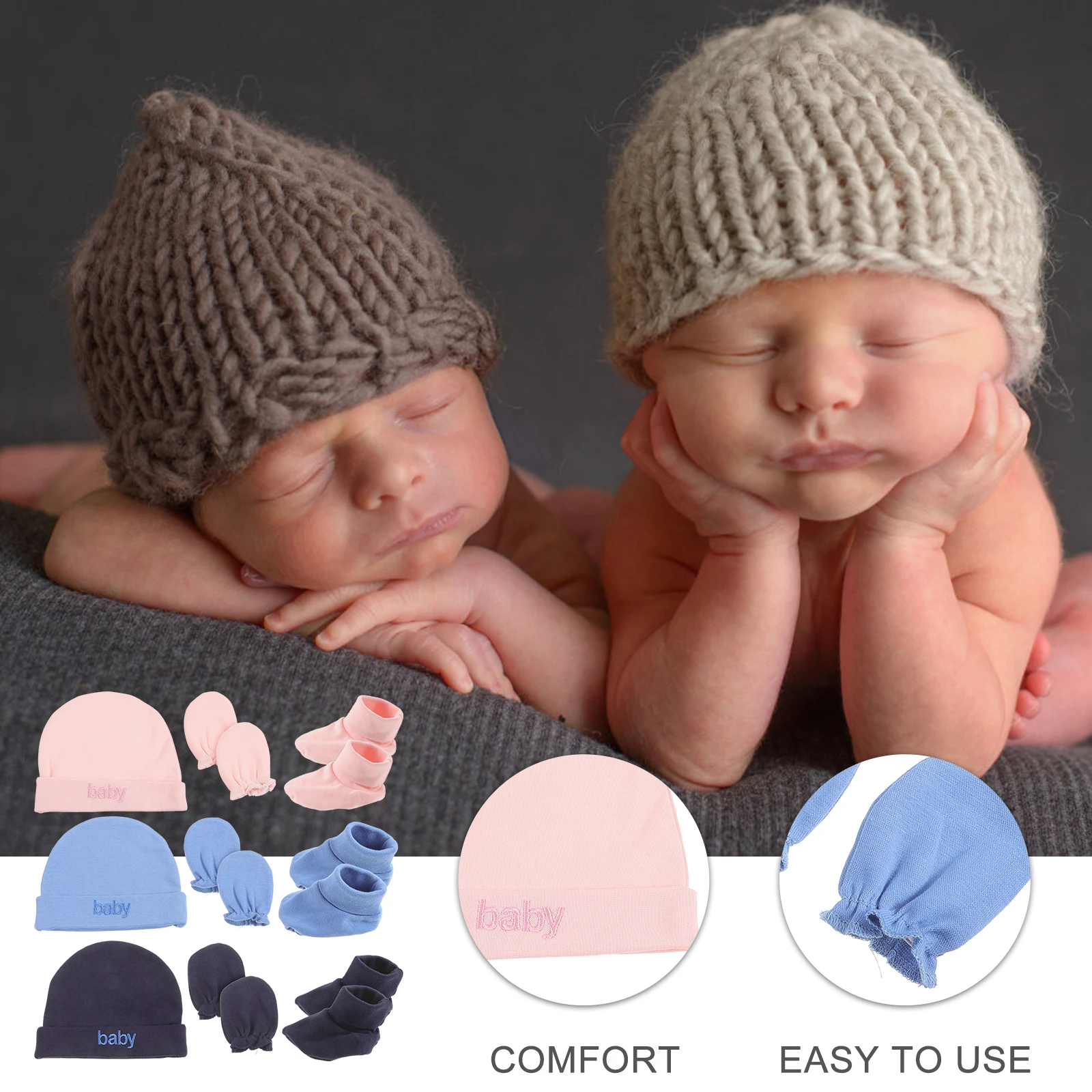 3 Sets Baby Hat Gloves Socks for Newborn Girl Boy Soft Anti scratch Mittens ex Beanie Infants Wear Pink Denim Blue
3 Sets Baby Hat Gloves Socks for Newborn Girl Boy Soft Anti scratch Mittens ex Beanie Infants Wear Pink Denim Blue