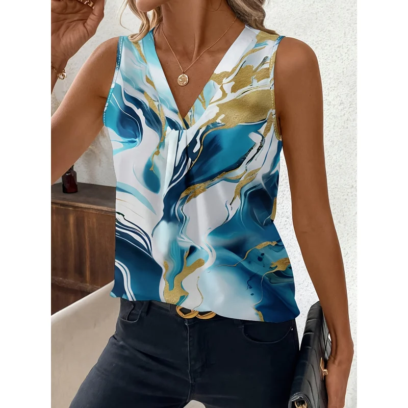 Elegant Sleeveless Blouse Women, Featuring a Golden Wave Print, Summer
Elegant Sleeveless Blouse Women, Featuring a Golden Wave Print, Summer