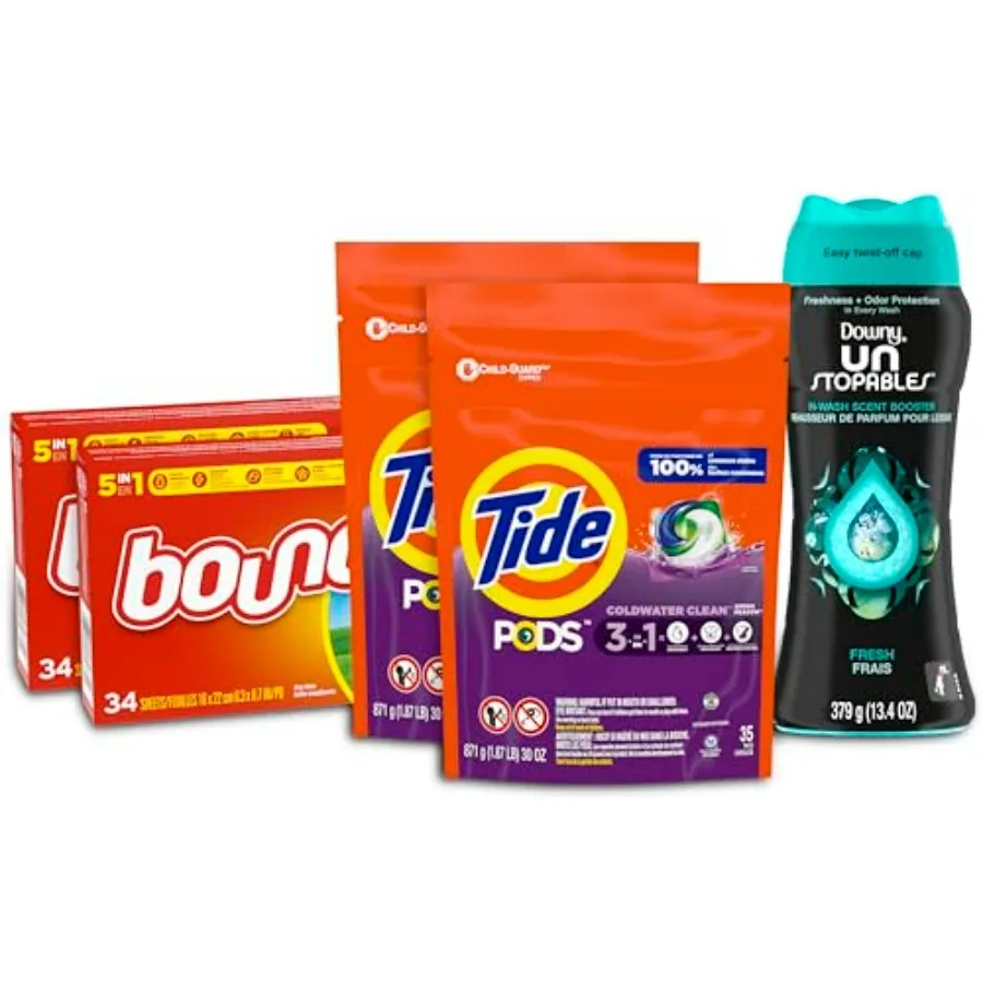Tide Pods Liquid Laundry Detergent Pacs, Downy Unstopable Scent Beads and Bounce Dryer Sheets, Better Together Bundle
Tide Pods Liquid Laundry Detergent Pacs, Downy Unstopable Scent Beads and Bounce Dryer Sheets, Better Together Bundle