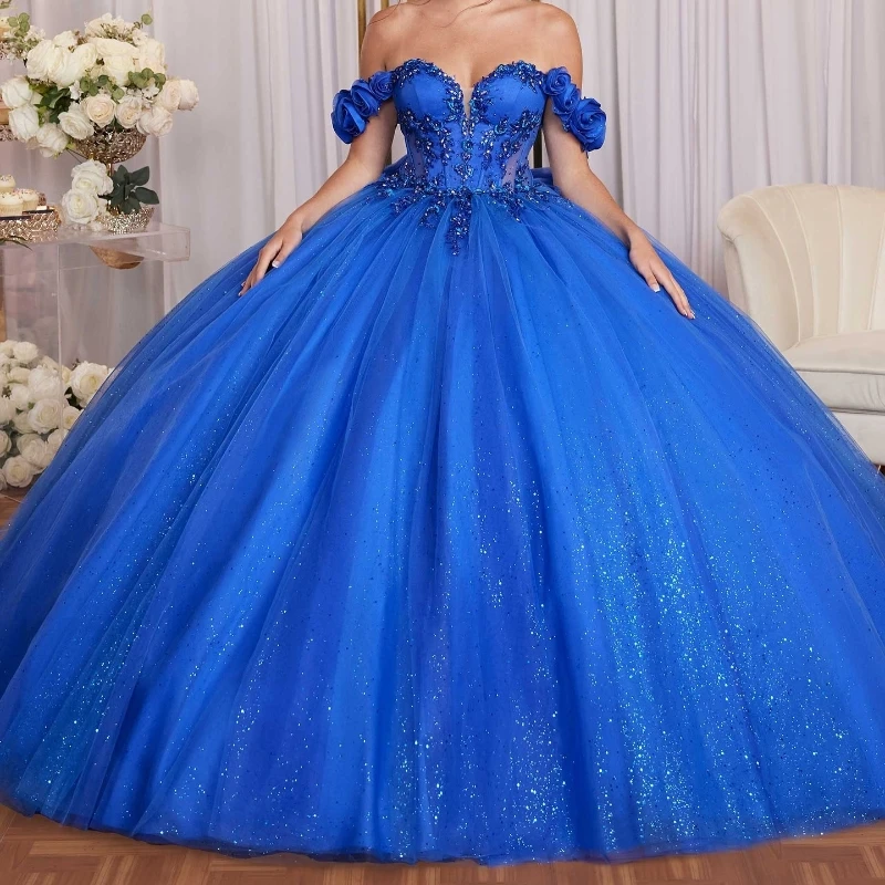 Mexican Royal Blue Quinceanera Dresses Ball Gown Off The Shoulder Lace Beading Crystals Tull Corset Sweet 16 Dress Vestido De 15
Mexican Royal Blue Quinceanera Dresses Ball Gown Off The Shoulder Lace Beading Crystals Tull Corset Sweet 16 Dress Vestido De 15