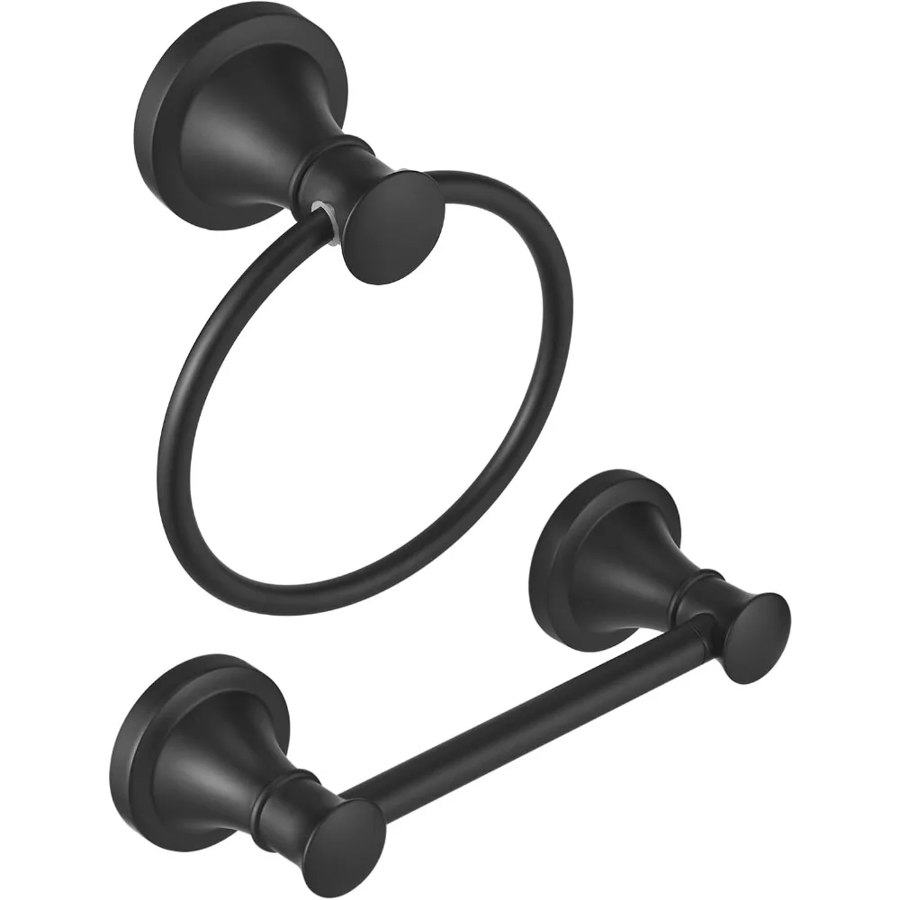 Matte Black Wall-Mounted Toilet Paper Holder and Hand Towel Ring Set - 2-Piece Bathroom Hardware Accessories with Flexible Pivot
Matte Black Wall-Mounted Toilet Paper Holder and Hand Towel Ring Set - 2-Piece Bathroom Hardware Accessories with Flexible Pivot