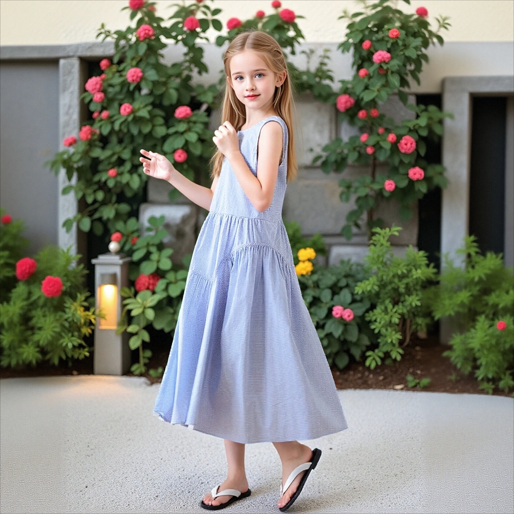 School Girls Light Blue Gingham Sleeveless Midi Dress Smocked Back Tiered Cotton Dress for Kids Summer Casual & Vacation Wear
School Girls Light Blue Gingham Sleeveless Midi Dress Smocked Back Tiered Cotton Dress for Kids Summer Casual & Vacation Wear
