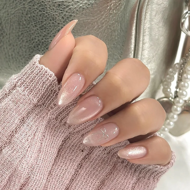 24Pcs Simple Cat's Eye Design Fake Nails with Bow Wearable Finished Press on False Nails Mid-length Almond Full Cover Nails Tips
24Pcs Simple Cat's Eye Design Fake Nails with Bow Wearable Finished Press on False Nails Mid-length Almond Full Cover Nails Tips