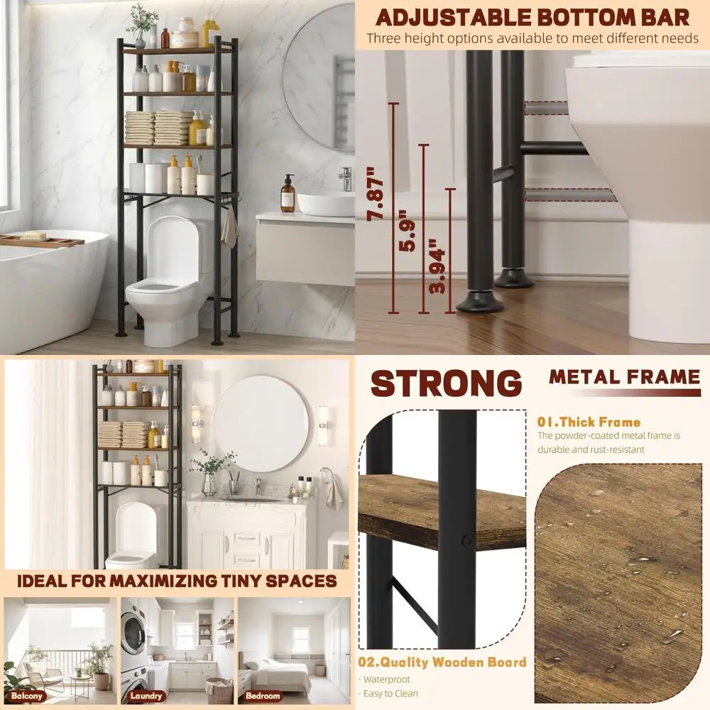 4-Tier Over Toilet Storage with Safety System - 150lb Capacity Metal Shelves, Paper Holder & 4 Hooks, Space-Saving Organizer (69
4-Tier Over Toilet Storage with Safety System - 150lb Capacity Metal Shelves, Paper Holder & 4 Hooks, Space-Saving Organizer (69