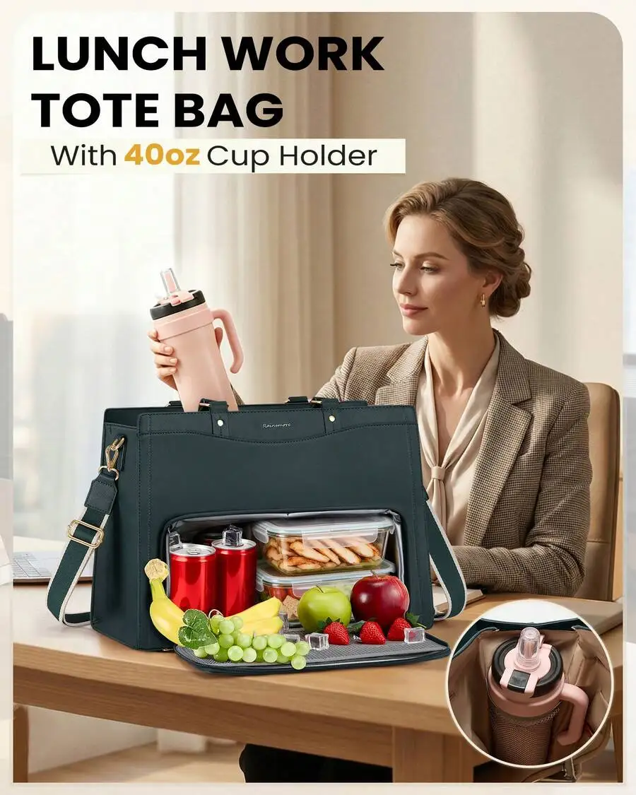Insulated Lunch And Laptop Tote Bag With 40oz Cup Holder For Women
Insulated Lunch And Laptop Tote Bag With 40oz Cup Holder For Women