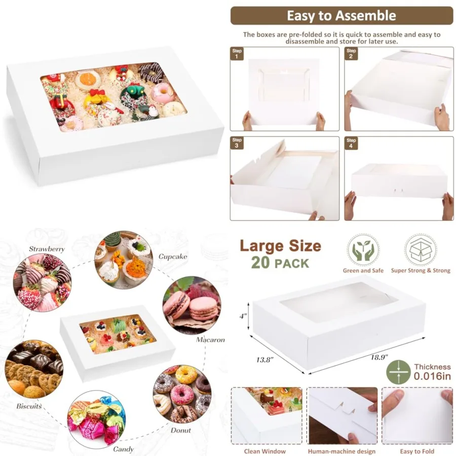 19x14x4in Sheet Cake Boxes, White Rectangle Bakery Boxes with Window, for Cake Pastry Baking Donuts Cupcake Pie Packaging
19x14x4in Sheet Cake Boxes, White Rectangle Bakery Boxes with Window, for Cake Pastry Baking Donuts Cupcake Pie Packaging