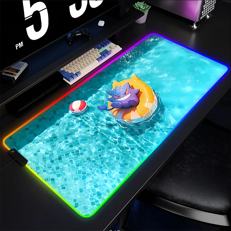 Design sense Mouse Pad LED Gamer pc ouse Mat Backlight Keyboard Anime P-Pokemon Gengar Exquisite Mousepad RGB Computer Desk Mat