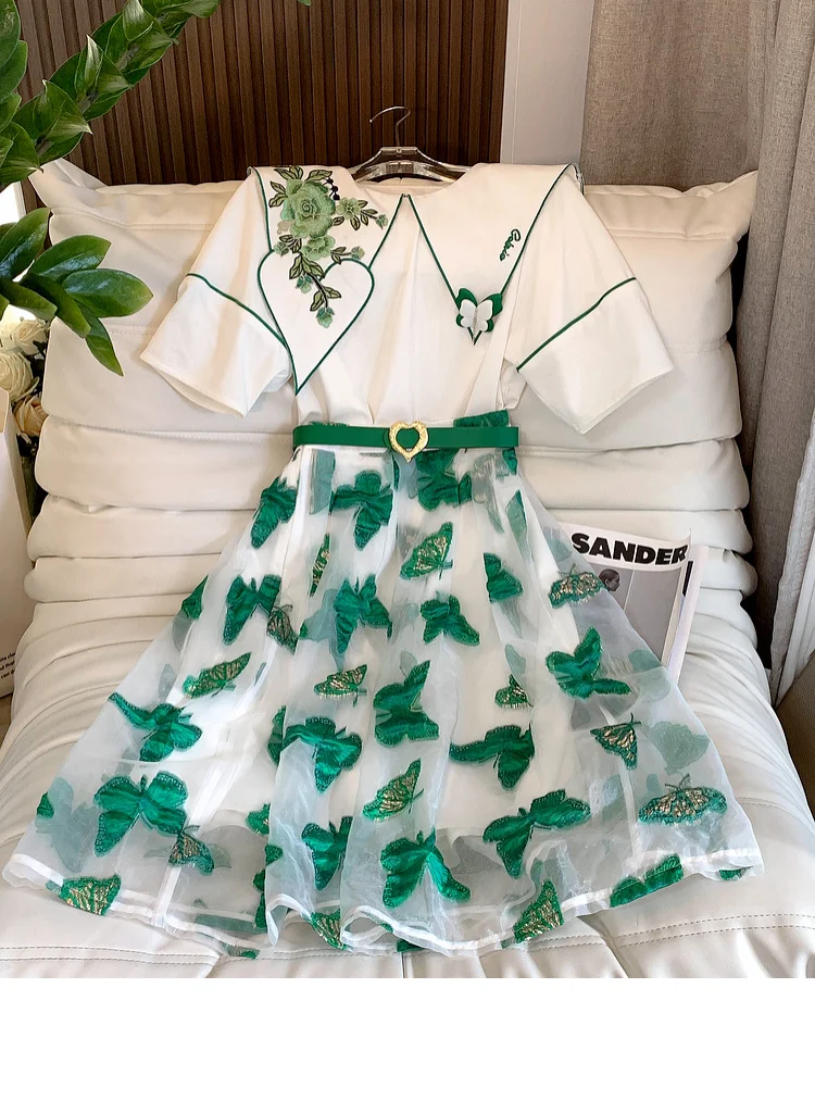 Summer Women's Skirt Suits Elegant Lapel Embroidery Shirt Blouse 2 Piece Sets Outfits Exquisite Butterfly Organza Skirt Sets
Summer Women's Skirt Suits Elegant Lapel Embroidery Shirt Blouse 2 Piece Sets Outfits Exquisite Butterfly Organza Skirt Sets