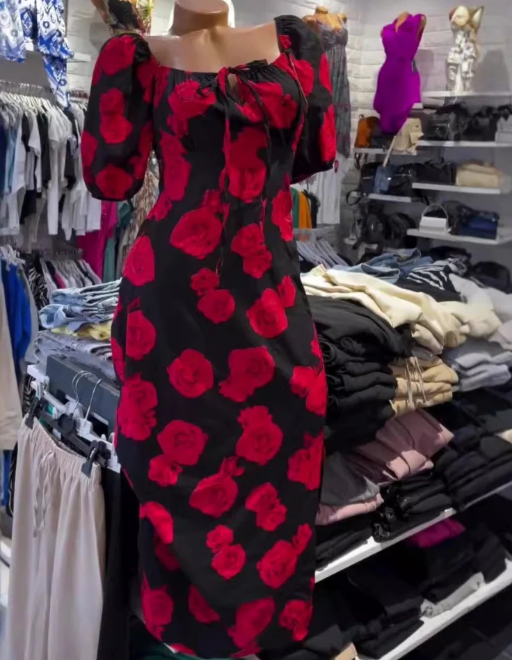 Women's French Retro Square Neck Rose Printed Elegant Dress Temperament Commuting New Fashion Women Short Sleeve A-Line Dresses
Women's French Retro Square Neck Rose Printed Elegant Dress Temperament Commuting New Fashion Women Short Sleeve A-Line Dresses