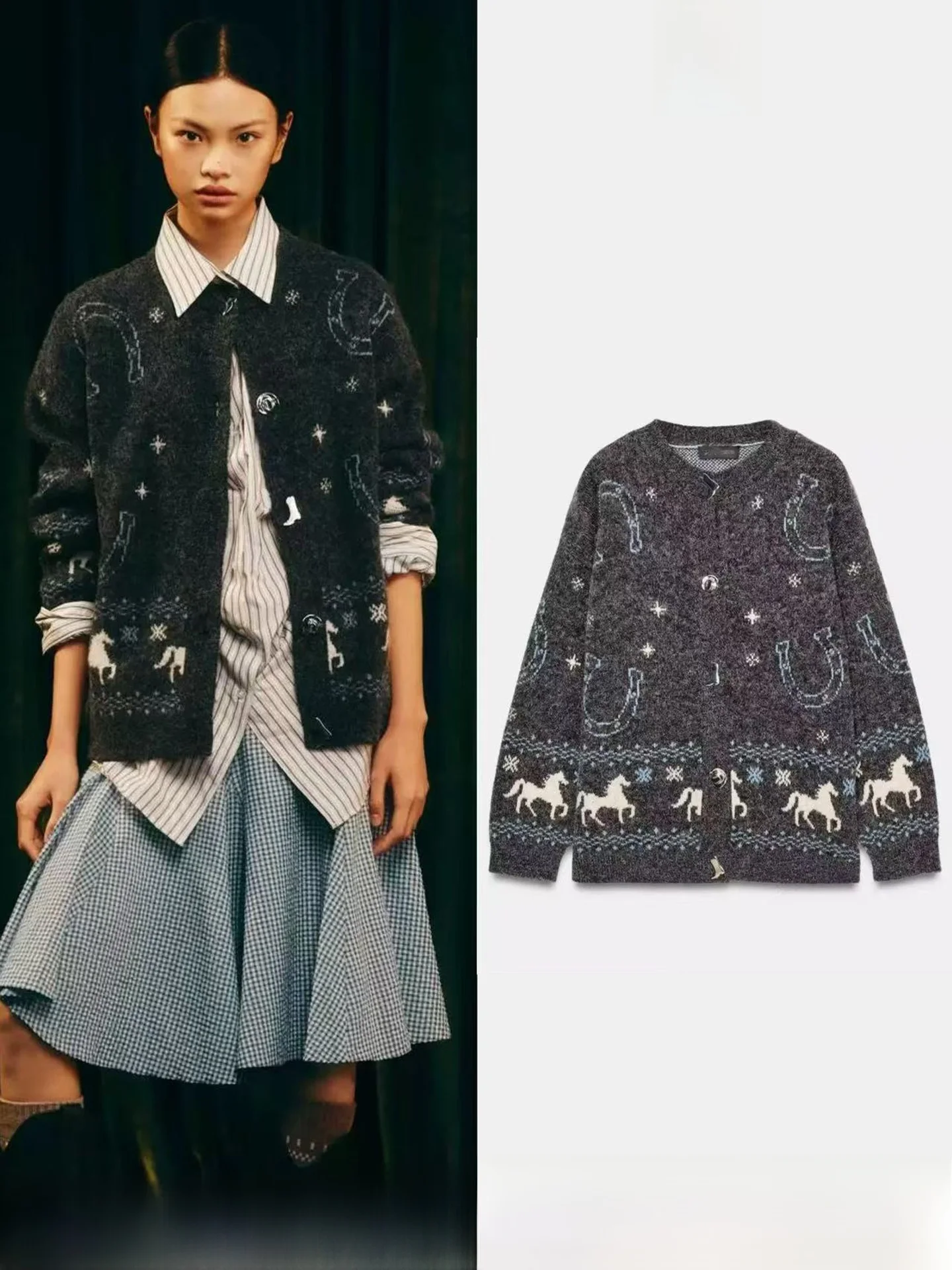 Sweet Loose round Neck Knitted Cardigan Jacket with Pattern Splicing Button Design for Women Spring 2026 Long Sleeve
Sweet Loose round Neck Knitted Cardigan Jacket with Pattern Splicing Button Design for Women Spring 2026 Long Sleeve
