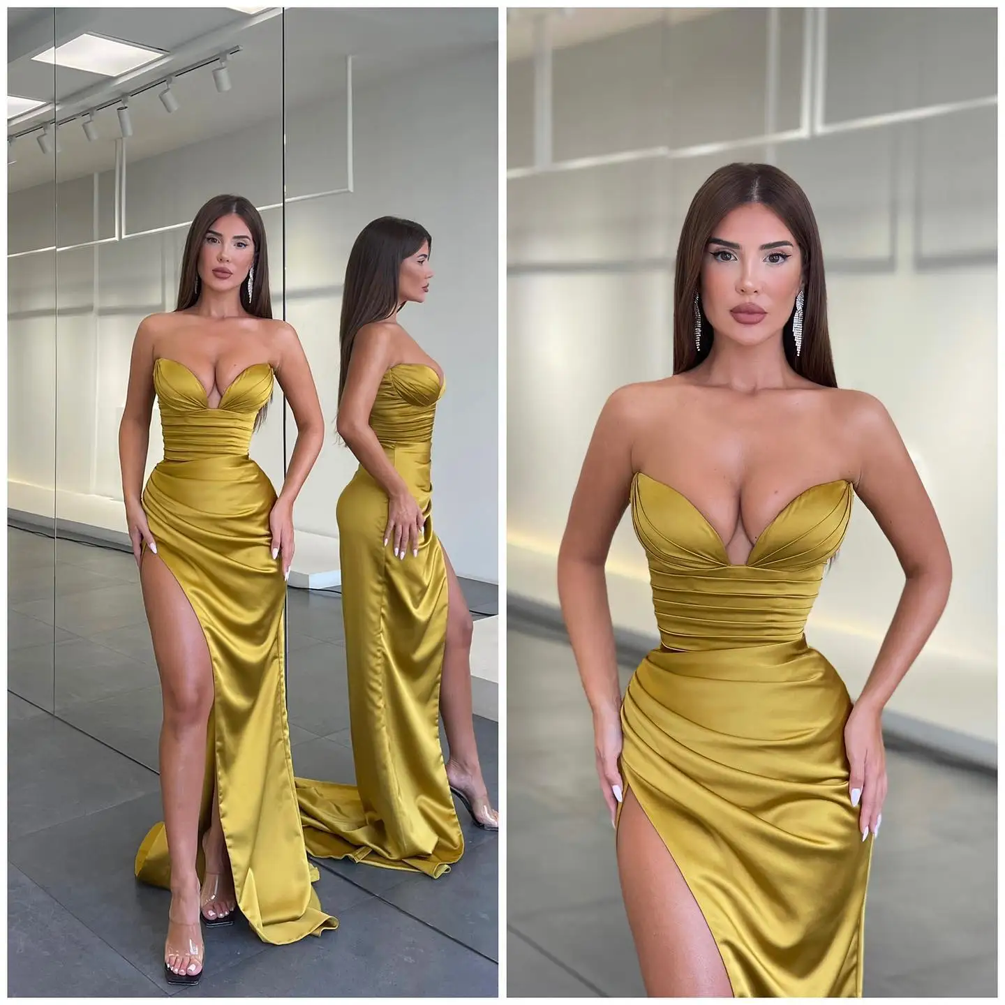Customized Temperament Satin Straight Evening Dresses Strapless Sleeveless Panel Train Bespoke Occasion Gowns High Qua
Customized Temperament Satin Straight Evening Dresses Strapless Sleeveless Panel Train Bespoke Occasion Gowns High Qua