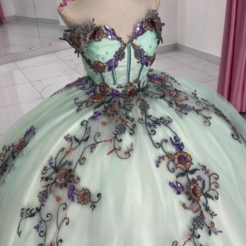 Светло-зеленое платье для квинсеаньеры с открытыми плечами, кристаллами, блестками, цветочным декором и длинным шлейфом, платья для 15-летия (Quinceanera) Индивидуальный заказ
Светло-зеленое платье для квинсеаньеры с открытыми плечами, кристаллами, блестками, цветочным декором и длинным шлейфом, платья для 15-летия (Quinceanera) Индивидуальный заказ