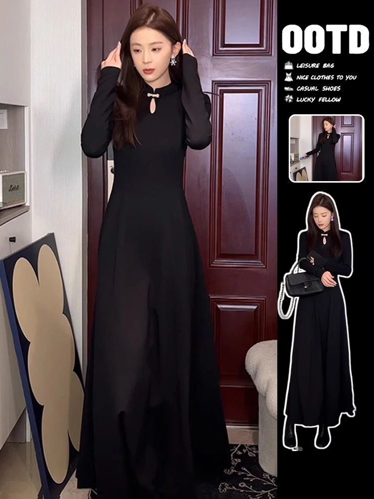 New Chinese-style black dress for women in early autumn2024New autumn and winter long skirt cheongsam with a high-end feel
New Chinese-style black dress for women in early autumn2024New autumn and winter long skirt cheongsam with a high-end feel