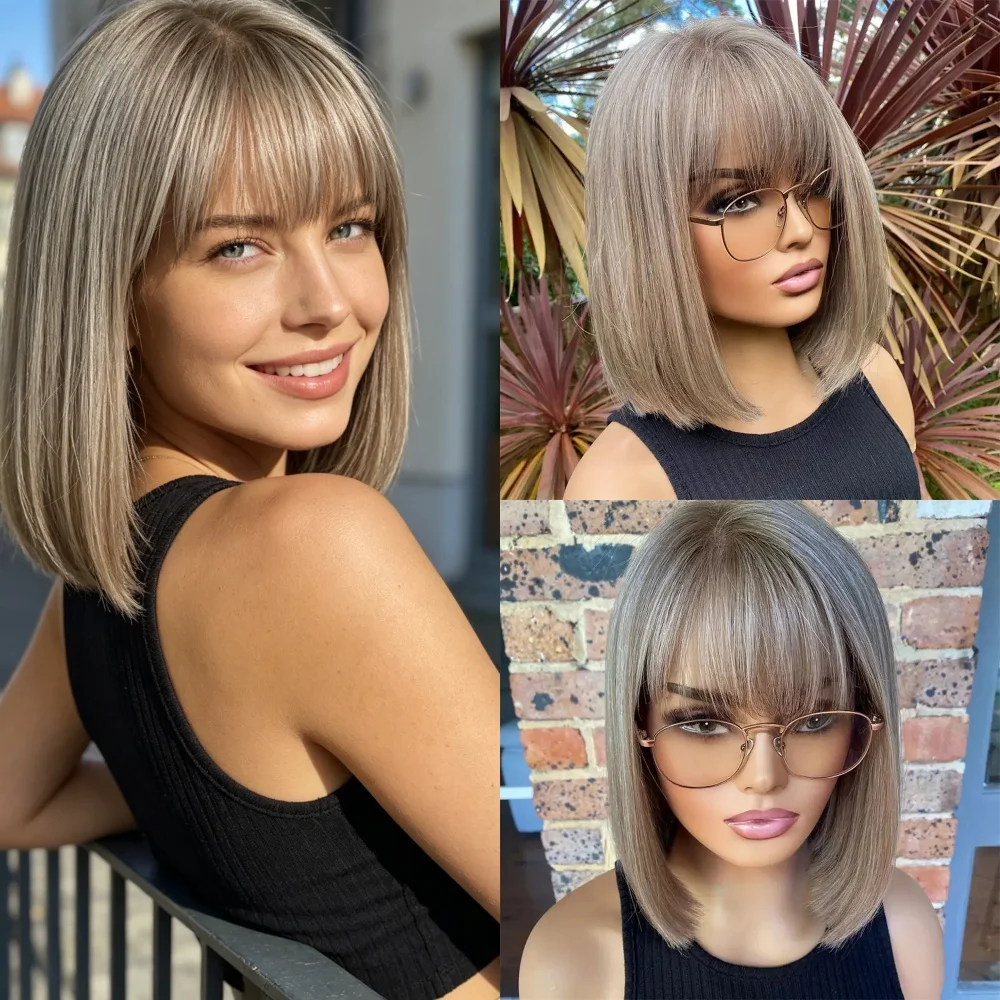 New In Short Straight Bob 13x4 Free Part Ombre Ash Blonde Synthetic Lace Front Wig with Bangs High Quality Heat Resistant Wig
New In Short Straight Bob 13x4 Free Part Ombre Ash Blonde Synthetic Lace Front Wig with Bangs High Quality Heat Resistant Wig