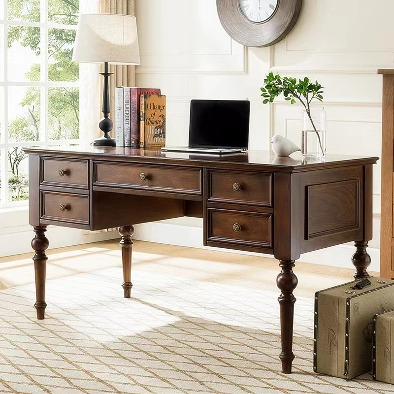 American country full solid wood desk desktop computer desk home office table and chair combination walnut retro writing desk
American country full solid wood desk desktop computer desk home office table and chair combination walnut retro writing desk
