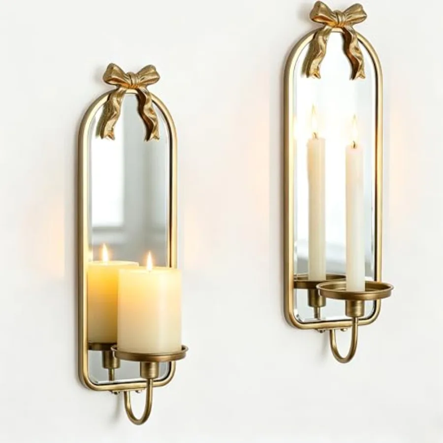 Candle Sconces Wall Decor: Modern Decorative Wall Candle Holder Set of Two for Bedroom - Vintage French Metal Bow Mirror Sconce
Candle Sconces Wall Decor: Modern Decorative Wall Candle Holder Set of Two for Bedroom - Vintage French Metal Bow Mirror Sconce