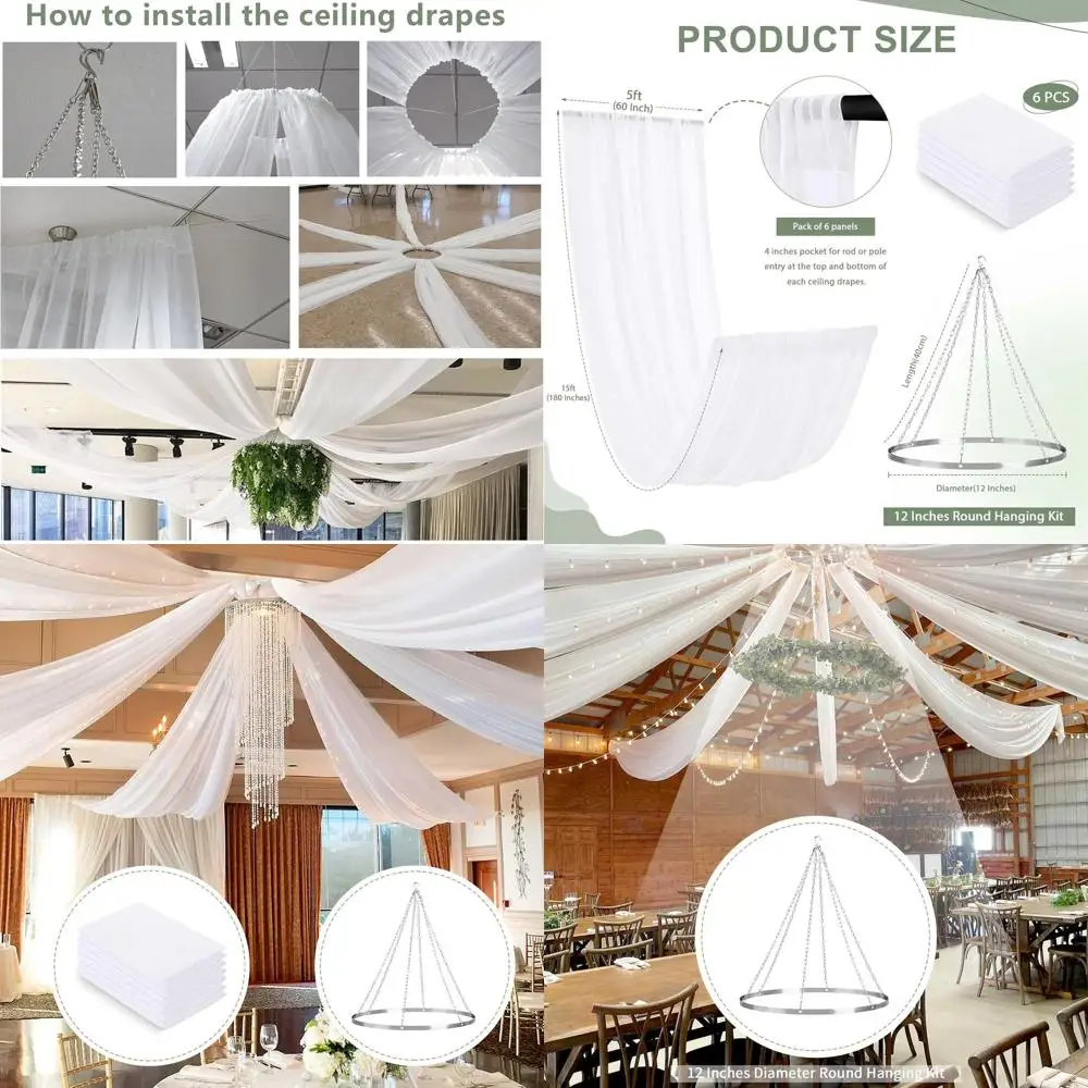 White Chiffon Drapery Kit: 6-Panel 5ft x 15ft Outdoor Wedding Canopy Curtains
White Chiffon Drapery Kit: 6-Panel 5ft x 15ft Outdoor Wedding Canopy Curtains