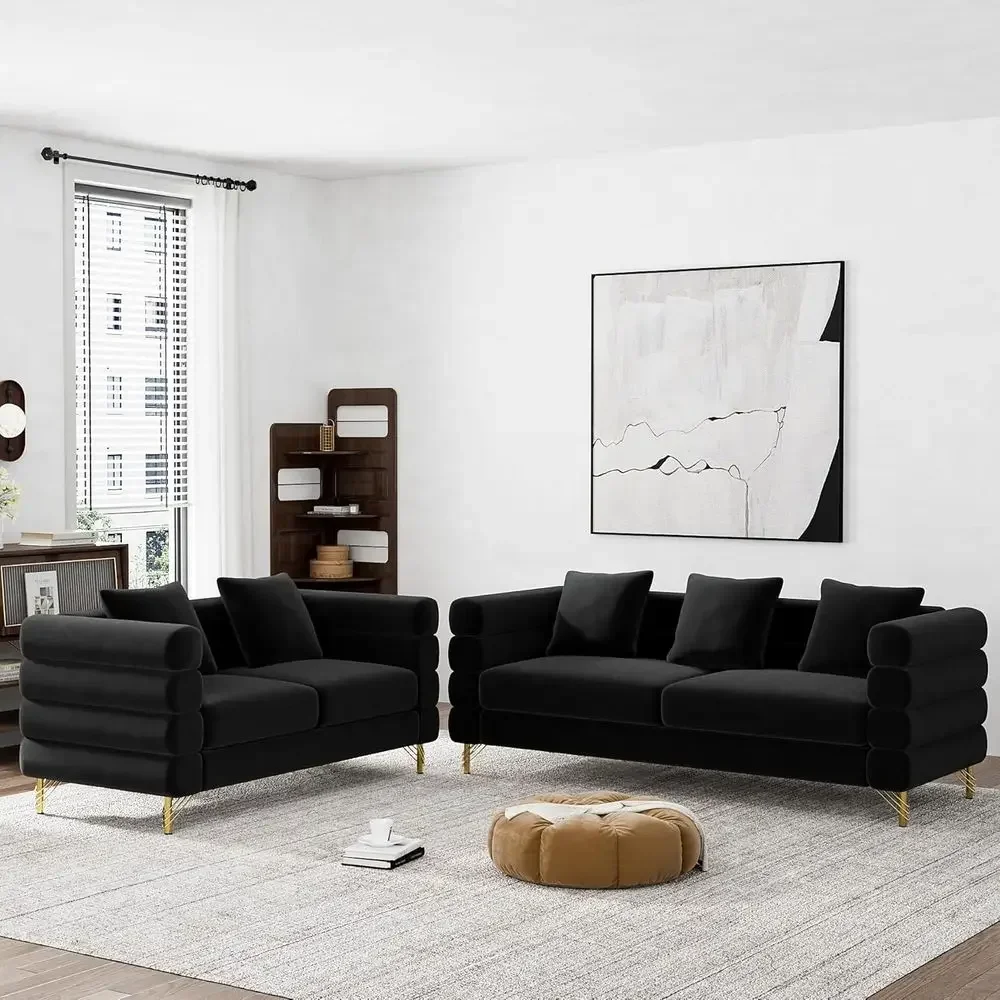 Luxurious Velvet Deep Seat Sofa and Loveseat Set with 5 Pillows, Oversized Chesterfield Style, Jet Black
Luxurious Velvet Deep Seat Sofa and Loveseat Set with 5 Pillows, Oversized Chesterfield Style, Jet Black